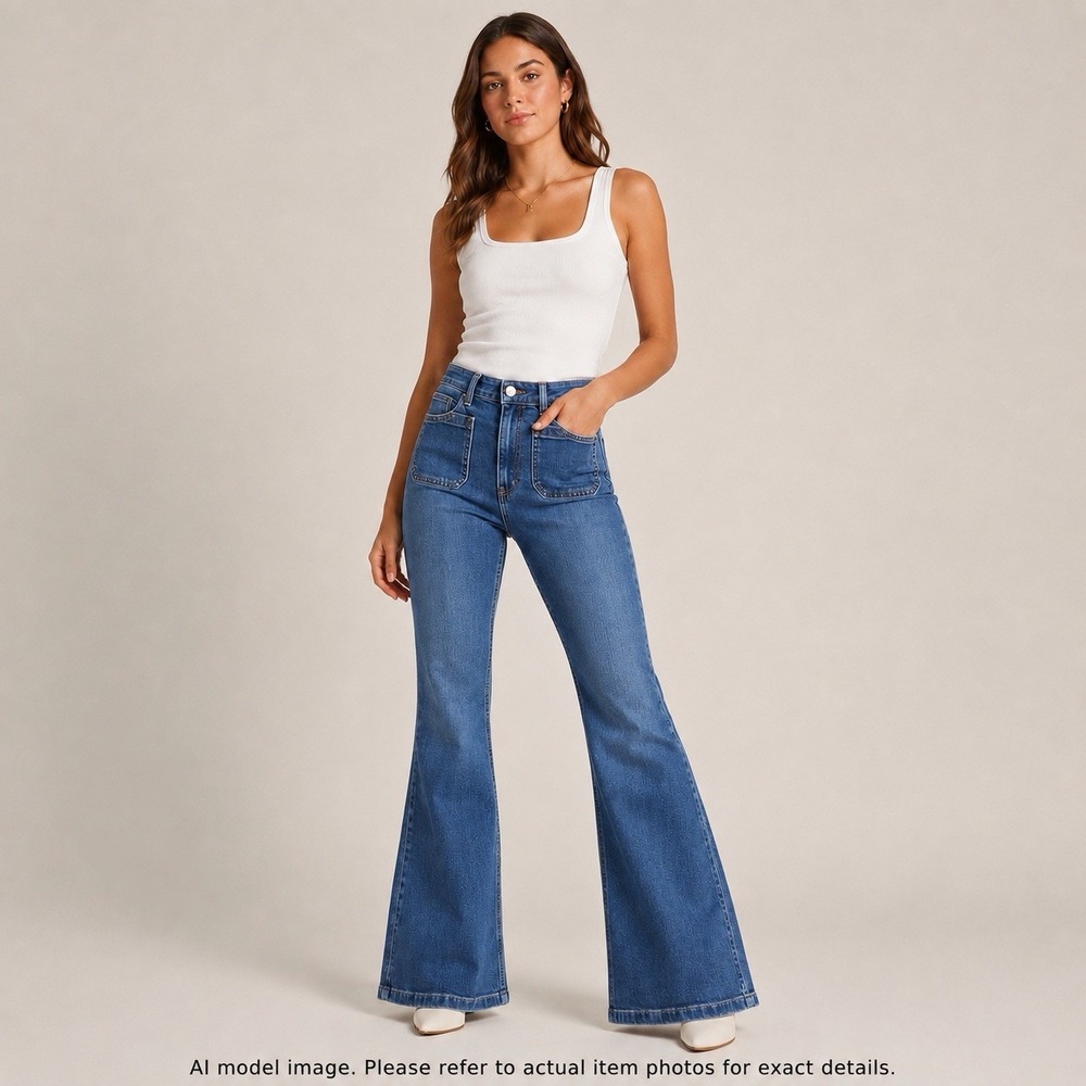 GAP Jeans Women's 28/6 High Rise 70s Flare Medium Indigo Patch Pocket Stretch